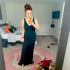 AMSALE GWENYTH HUNTER GREEN BRIDESMAID DRESS